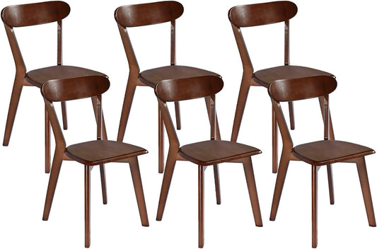 DELAVIN Soild Wood Dining Chairs Set of 6, Mid Century Oak Wood Kitchen Chairs, Vintage Dining Room Chairs Set Suitable for Kitchen, Walnut