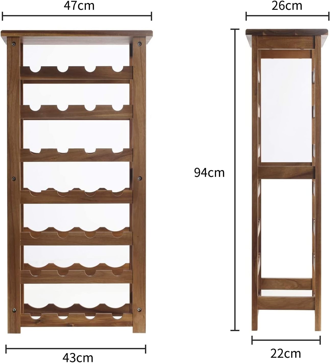 everous Wooden Wine Rack, 7 Tire Floor Wine Storage Rack, 28 Bottles Holder, Free Standing Display Rack for Kitchen, Pantry, Cellar, Natural Free Standing Floor Wine Rack