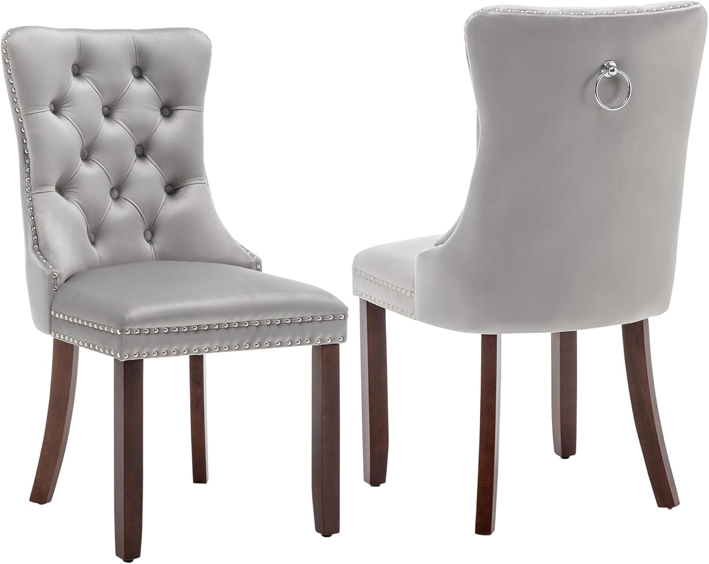 Kiztir Leather Dining Chairs Set of 6, Upholstered Dining Room Chair with Nailhead Trim and Solid Wood Legs, Luxury Wingback Dining Side Chair for Living Room, Bedroom, Kitchen (Beige)