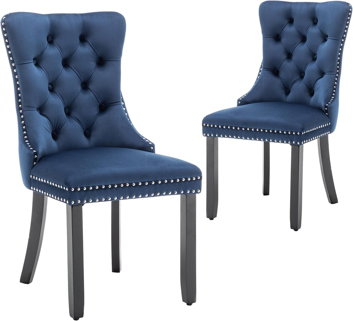 Velvet Dining Chairs Set of 6,Upholstered Dining Chairs with Ring Pull Trim and Button Back,Modern Seating for Kitchen, Bedroom & Living Room(Grey)