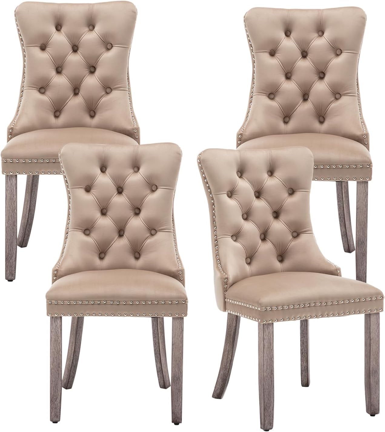 Velvet Dining Chairs Set of 6,Upholstered Dining Chairs with Ring Pull Trim and Button Back,Modern Seating for Kitchen, Bedroom & Living Room(Grey)