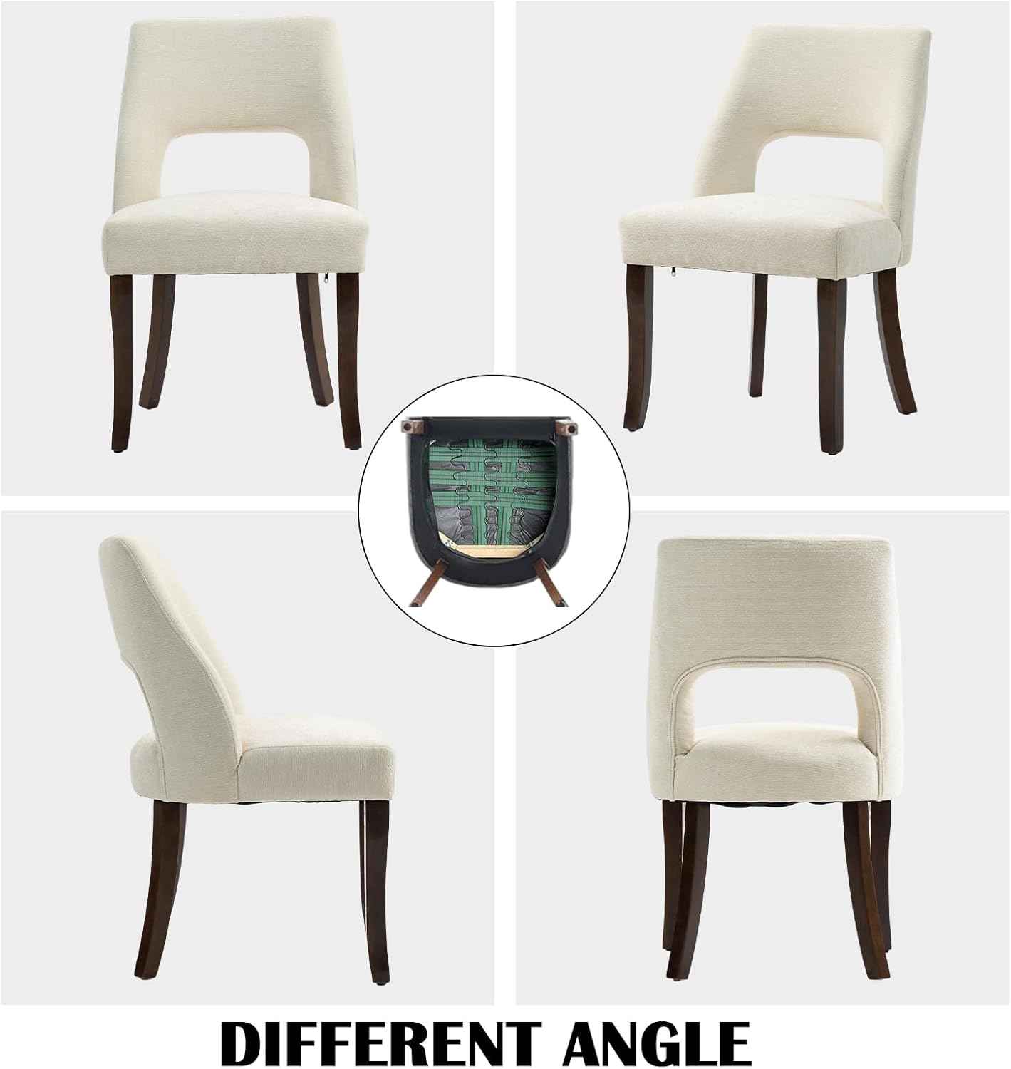 Wooden Dining Chairs Set of 4, Modern Fabric Upholstered Kitchen and Dining Room Chairs, Farmhouse Dining Chair with Solid Wood Legs, Beige