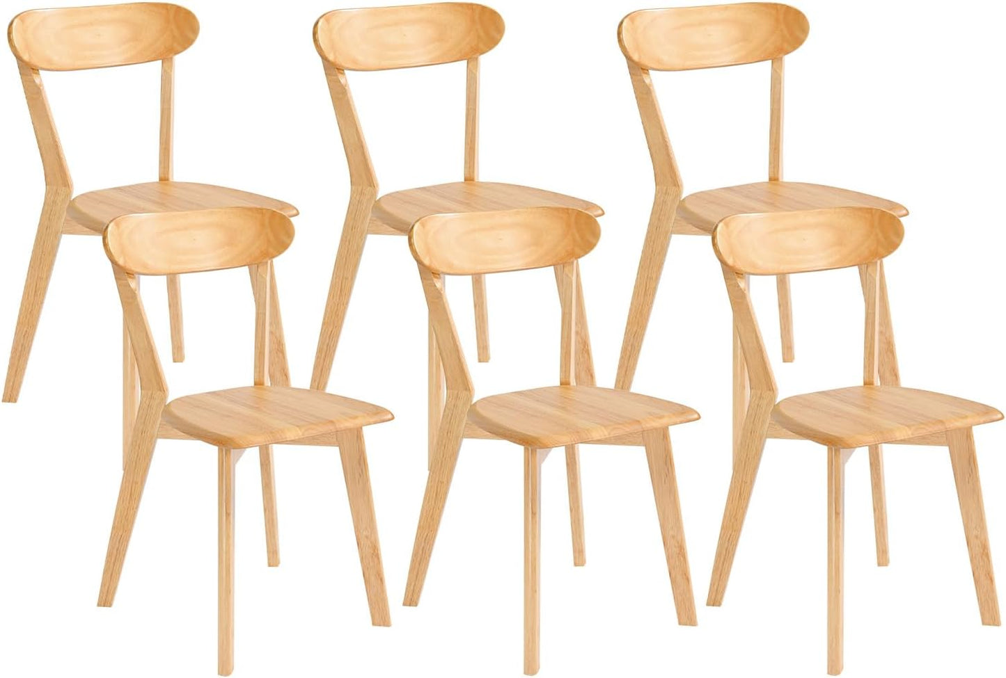 DELAVIN Soild Wood Dining Chairs Set of 6, Mid Century Oak Wood Kitchen Chairs, Vintage Dining Room Chairs Set Suitable for Kitchen, Walnut