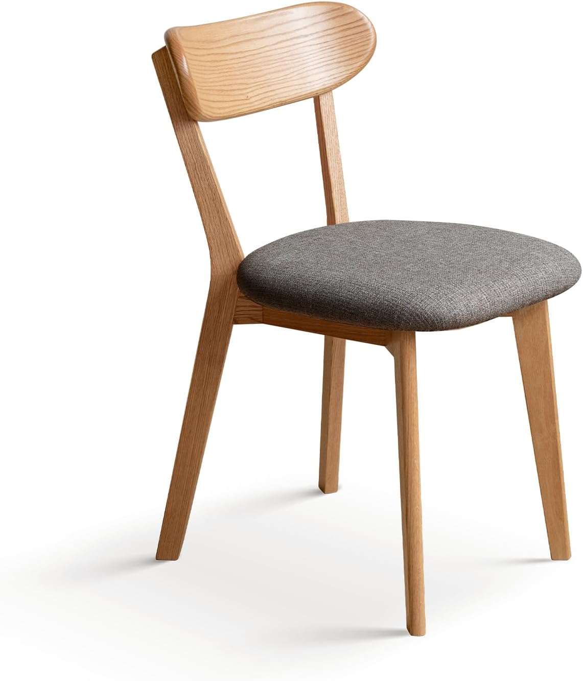 100% Solid Oak Dining Chairs, Mid Century Modern Dining Chair with Curved Backrest, Fabric Upholstered Dining Chairs for Kitchen, Study, Living Room (4, Original Wood-Pear White Cushion)