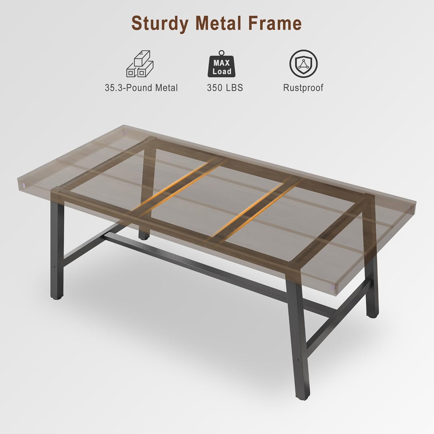 GarveeHome Industrial Dining Table for 6-8 People, 70.87" Long Wooden Kitchen Table with Sturdy Metal Frame & Rustic Brown Finish (Brown, 70.87" Long)