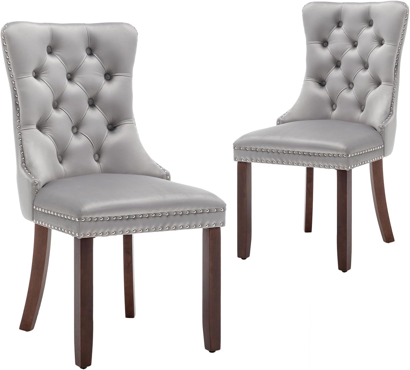 Velvet Dining Chairs Set of 6,Upholstered Dining Chairs with Ring Pull Trim and Button Back,Modern Seating for Kitchen, Bedroom & Living Room(Grey)