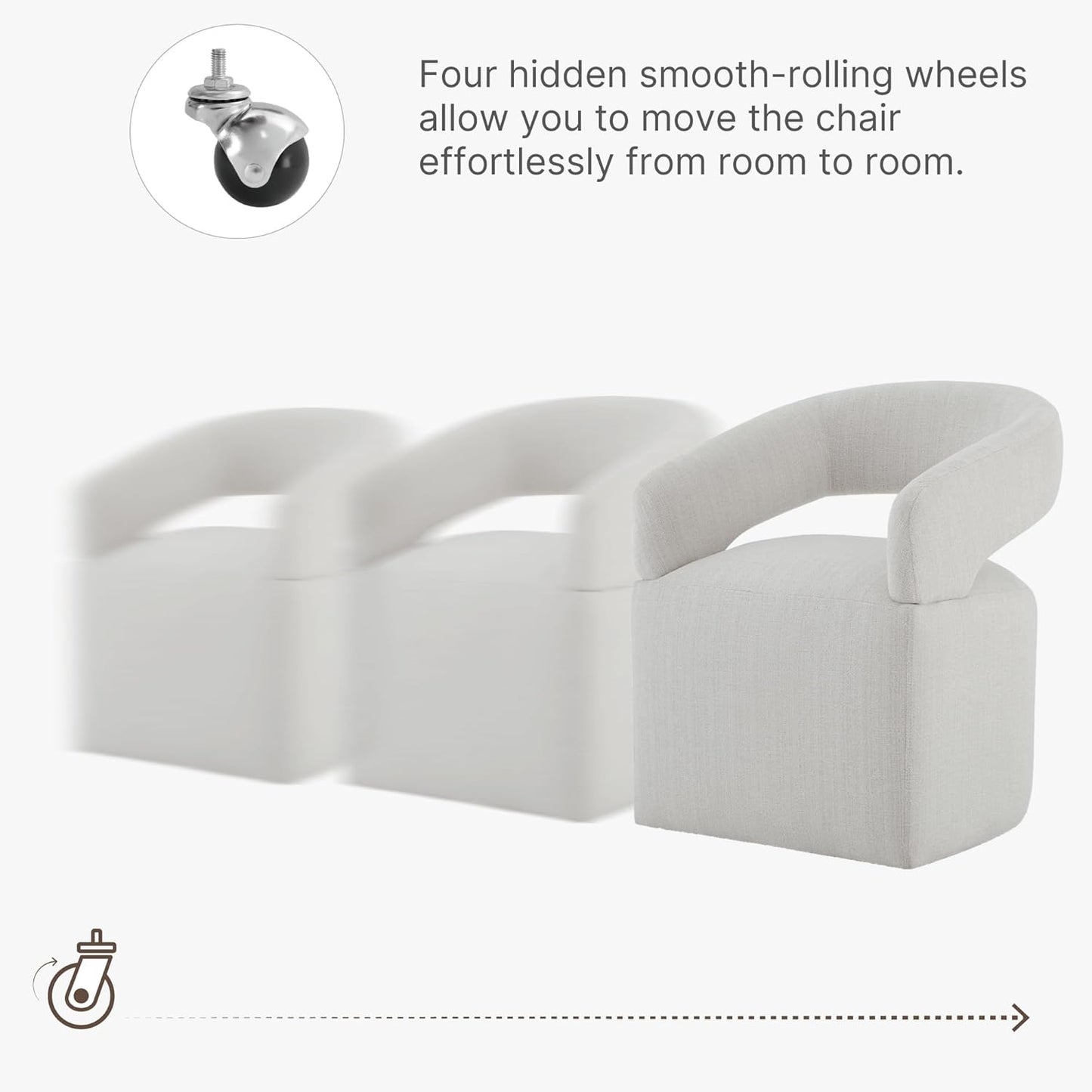 Upholstered Dining Chairs with Casters Modern Barrel Side Armchair with Rollers for Diningroom Bedroom Livingroom Reading Room, Linen, 4PCS