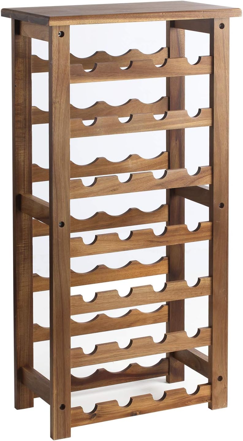everous Wooden Wine Rack, 7 Tire Floor Wine Storage Rack, 28 Bottles Holder, Free Standing Display Rack for Kitchen, Pantry, Cellar, Natural Free Standing Floor Wine Rack