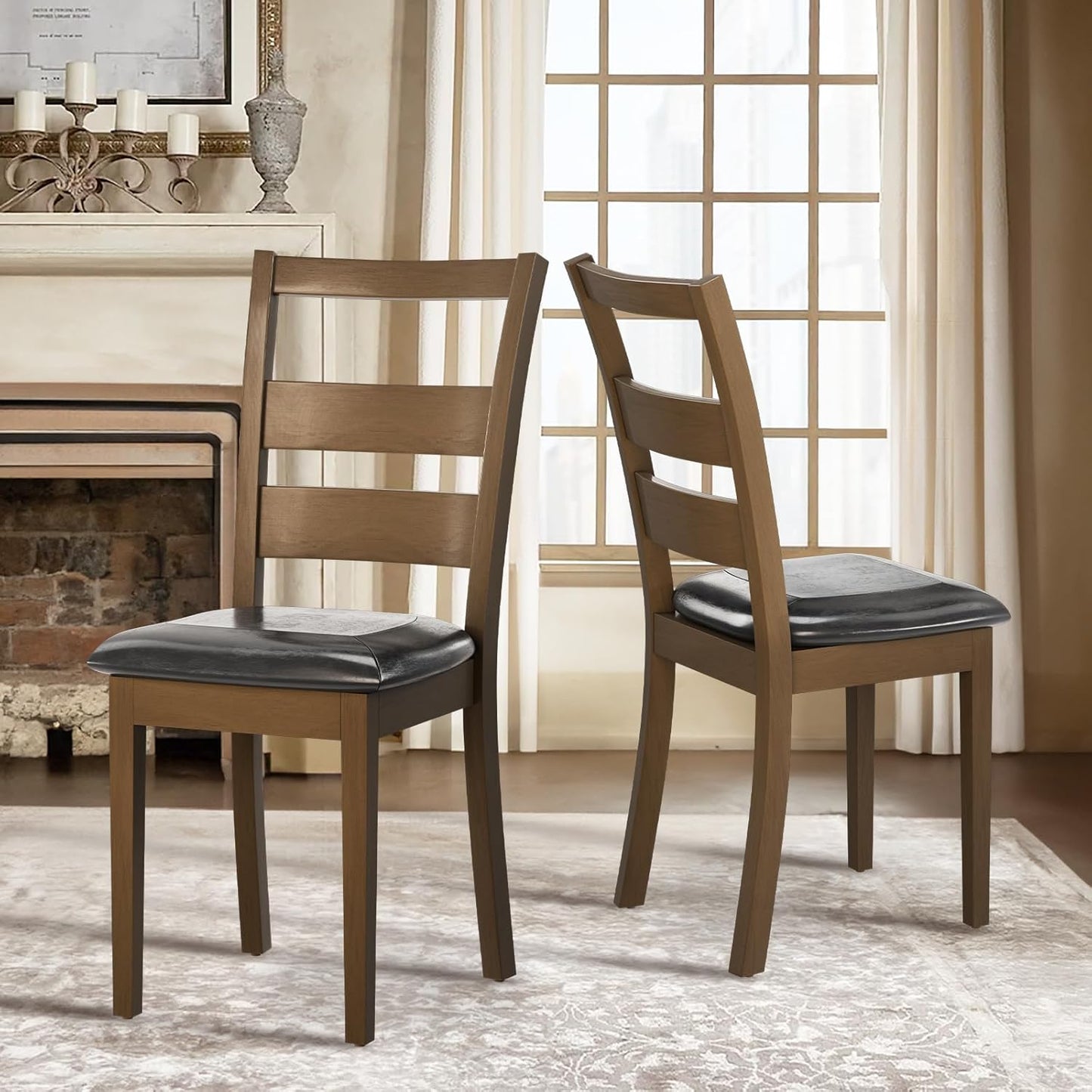 COLAMY Upholstered Dining Chairs Set of 6, Mid Century Modern Kitchen Chairs with Back, Farmhouse Fabric Side Dining Room Chairs with Wood Legs for Dining Room Restaurant, Beige