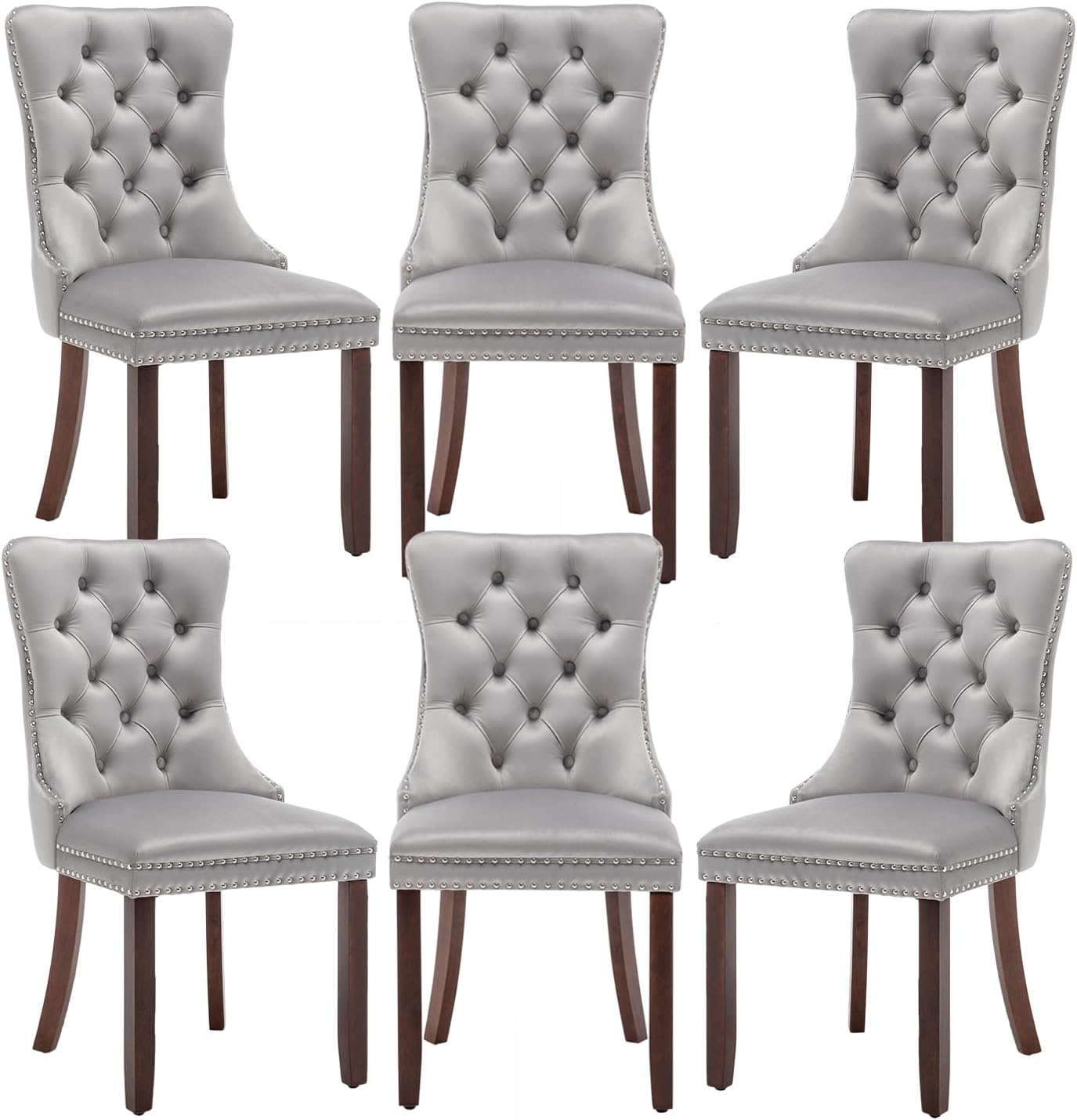 Velvet Dining Chairs Set of 6,Upholstered Dining Chairs with Ring Pull Trim and Button Back,Modern Seating for Kitchen, Bedroom & Living Room(Grey)