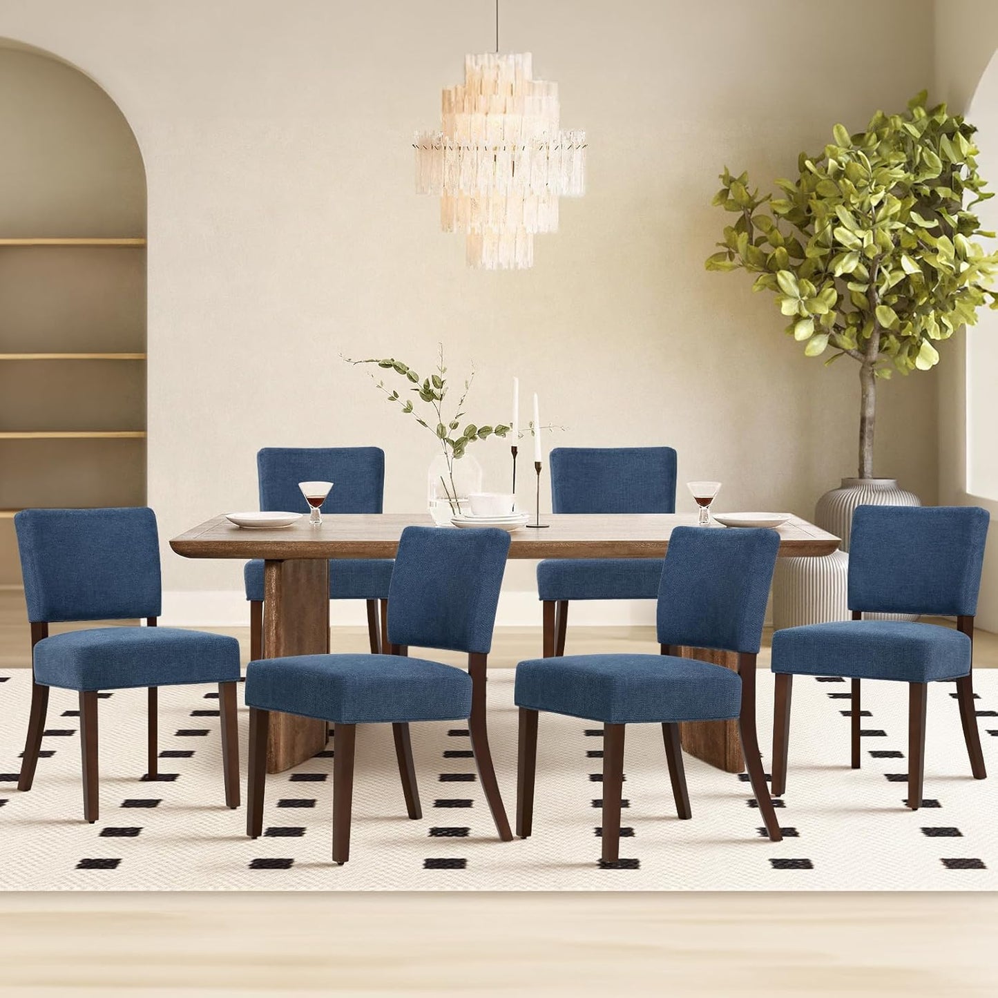 COLAMY Upholstered Dining Chairs Set of 6, Modern Kitchen Chairs with Back, Farmhouse Fabric Side Dining Room Chairs with Wood Legs for Dining Room Kitchen Restaurant, Beige