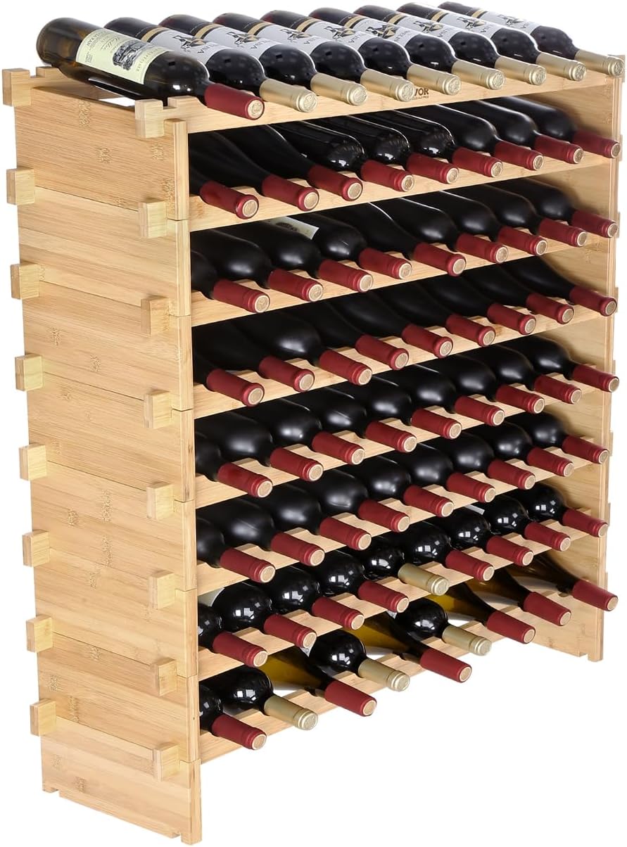 VEVOR 72 Bottle Upgrade Modular Wine Rack, Continuously Store Pinot Bottles, 8-Tier Bamboo Wood Storage Rack, Floor Freestanding Wines Holder Display Shelf, Wobble-Free Shelves for Kitchen Bar Cellar