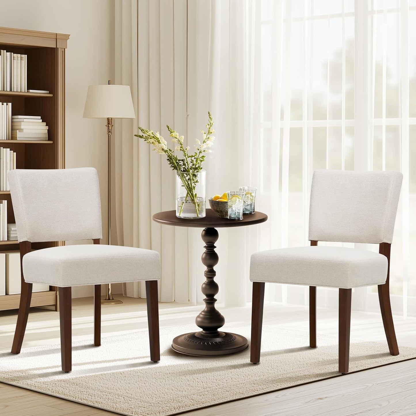 COLAMY Upholstered Dining Chairs Set of 6, Modern Kitchen Chairs with Back, Farmhouse Fabric Side Dining Room Chairs with Wood Legs for Dining Room Kitchen Restaurant, Beige
