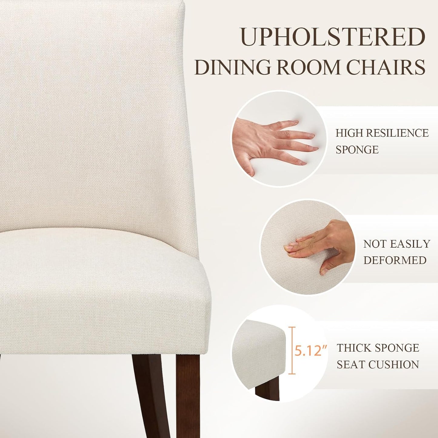 COLAMY Upholstered Dining Chairs Set of 6, Mid Century Modern Kitchen Chairs with Back, Farmhouse Fabric Side Dining Room Chairs with Wood Legs for Dining Room Restaurant, Beige