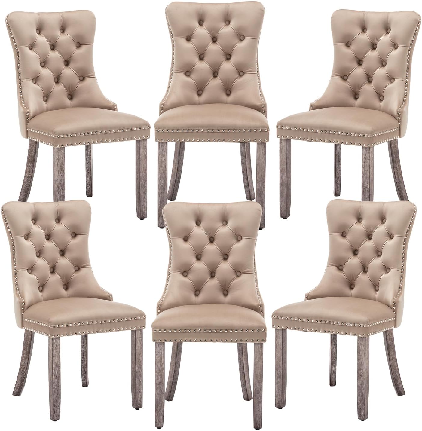 Velvet Dining Chairs Set of 6,Upholstered Dining Chairs with Ring Pull Trim and Button Back,Modern Seating for Kitchen, Bedroom & Living Room(Grey)
