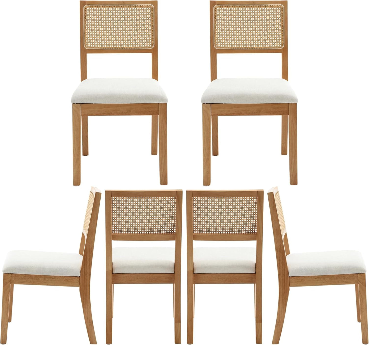 Westice Rattan Dining Chairs Set of 4, Farmhouse Natural Dining Room Chairs with Upholstered Cushion, Wood Armless Chairs for Kitchen/Restaurant