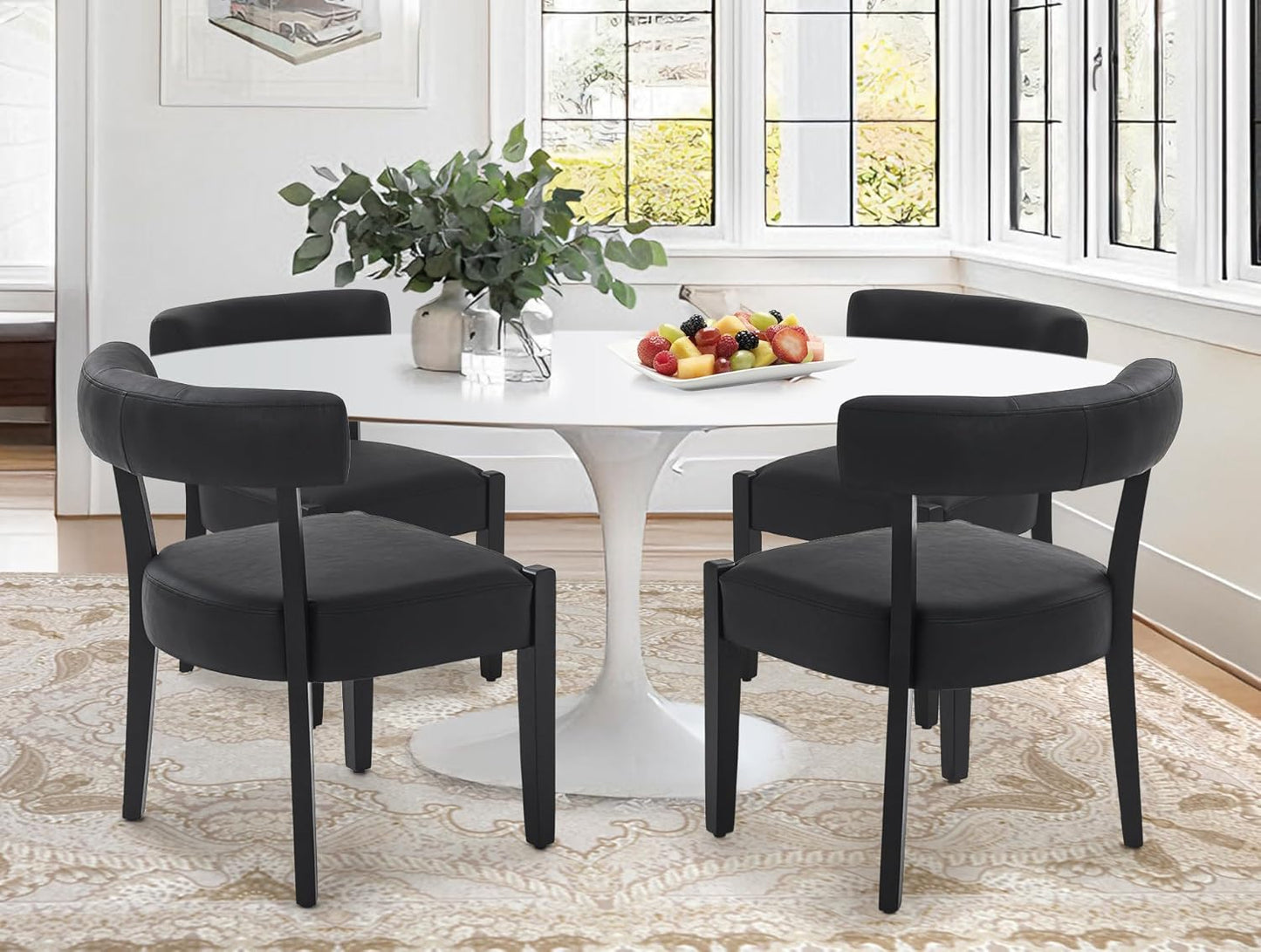 Faux Leather Dining Chairs Set of 4 Upholstered Kitchen & Dining Room Wooden Chairs Mid Century Modern Dining Chairs Low Back, Beige