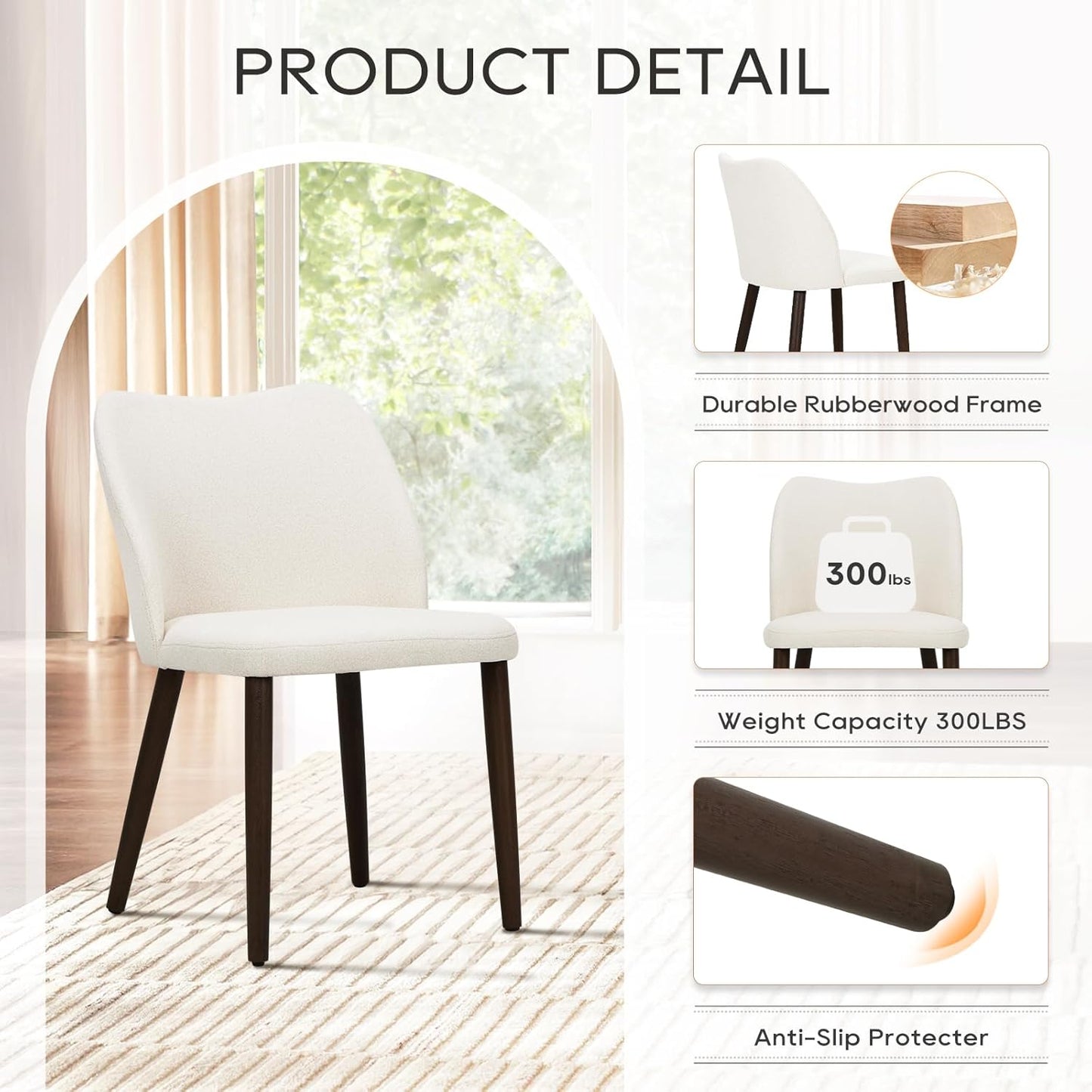 COLAMY Upholstered Dining Chairs Set of 6, Modern Fabric Dining Room Kitchen Side Chair with Padded Seat and Wood Legs for Restaurant/Cafe, Beige