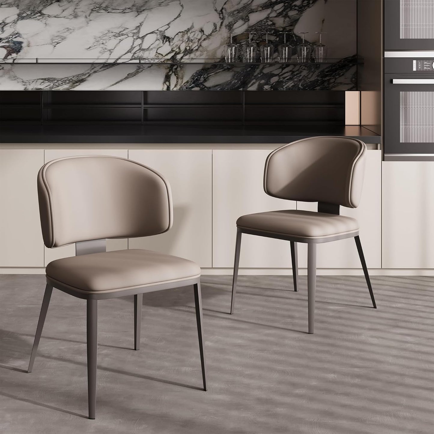 Dining Chairs Set of 4 Modern High Backrest Comfortable, Fashion Upholstered Kitchen Room Chair Armless Dinner Room Chair with Metal Legs for Living Room （Milk Coffee of 4）