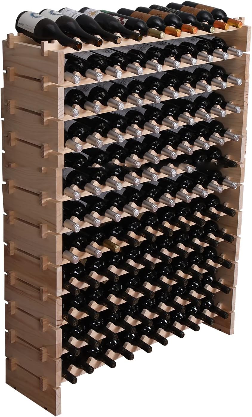 Wine Rack Cabinet Freestanding for Floor Wooden Stackable Storage Modular countertop Wood Wine Holder (100bottle)