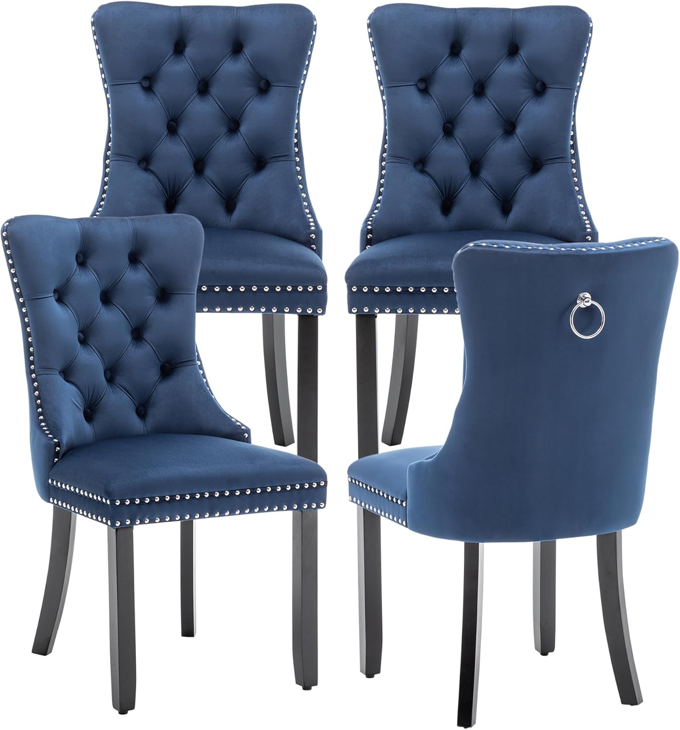 Kiztir Leather Dining Chairs Set of 6, Upholstered Dining Room Chair with Nailhead Trim and Solid Wood Legs, Luxury Wingback Dining Side Chair for Living Room, Bedroom, Kitchen (Beige)