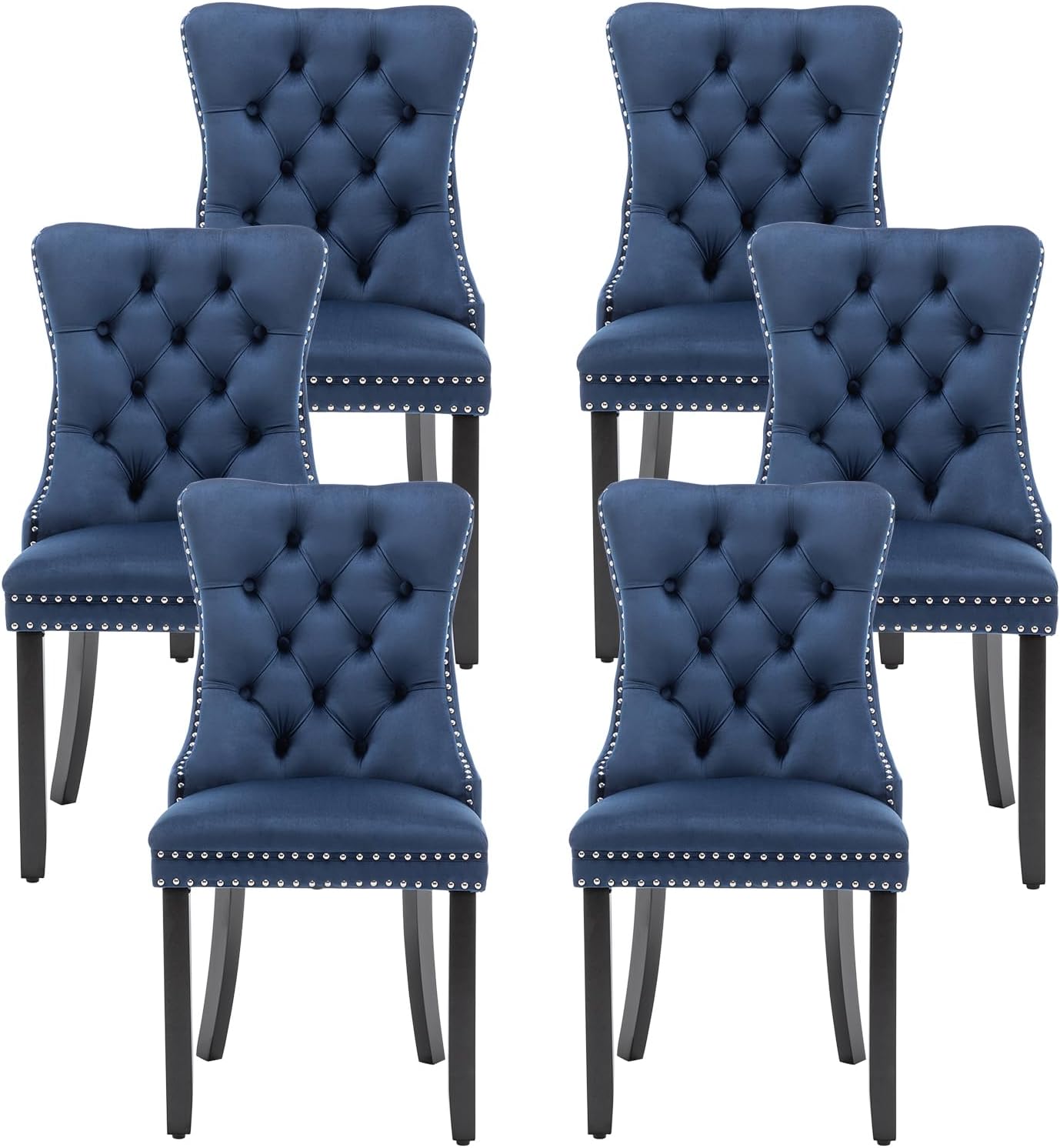 Kiztir Leather Dining Chairs Set of 6, Upholstered Dining Room Chair with Nailhead Trim and Solid Wood Legs, Luxury Wingback Dining Side Chair for Living Room, Bedroom, Kitchen (Beige)
