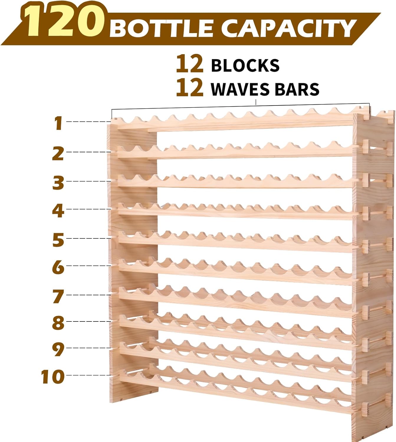 Wood Stackable Storage Modular Wine Rack Cabinet 120 Bottle freestanding Floor Wine Bottle Holder Display Shelves