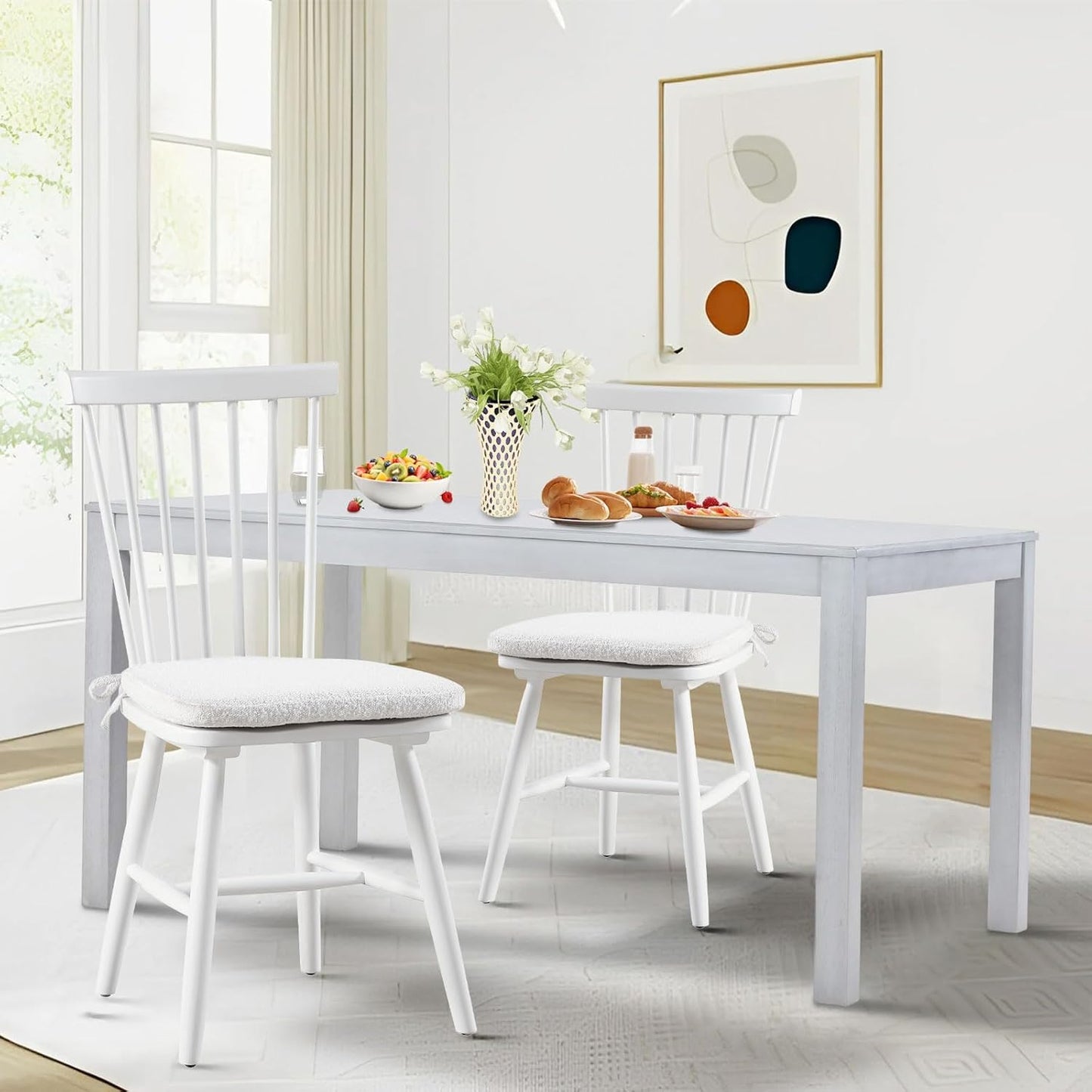 COLAMY Upholstered Dining Chairs Set of 6, Modern Kitchen Chairs with Back, Farmhouse Fabric Side Dining Room Chairs with Wood Legs for Dining Room Kitchen Restaurant, Beige