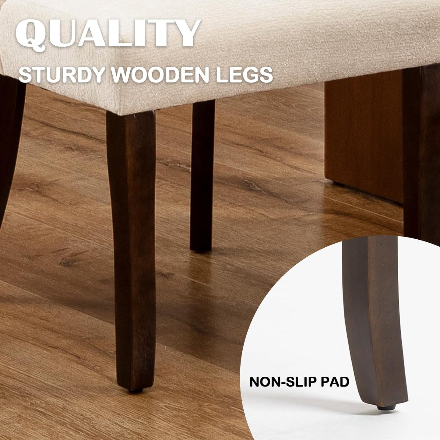 Wooden Dining Chairs Set of 4, Modern Fabric Upholstered Kitchen and Dining Room Chairs, Farmhouse Dining Chair with Solid Wood Legs, Beige