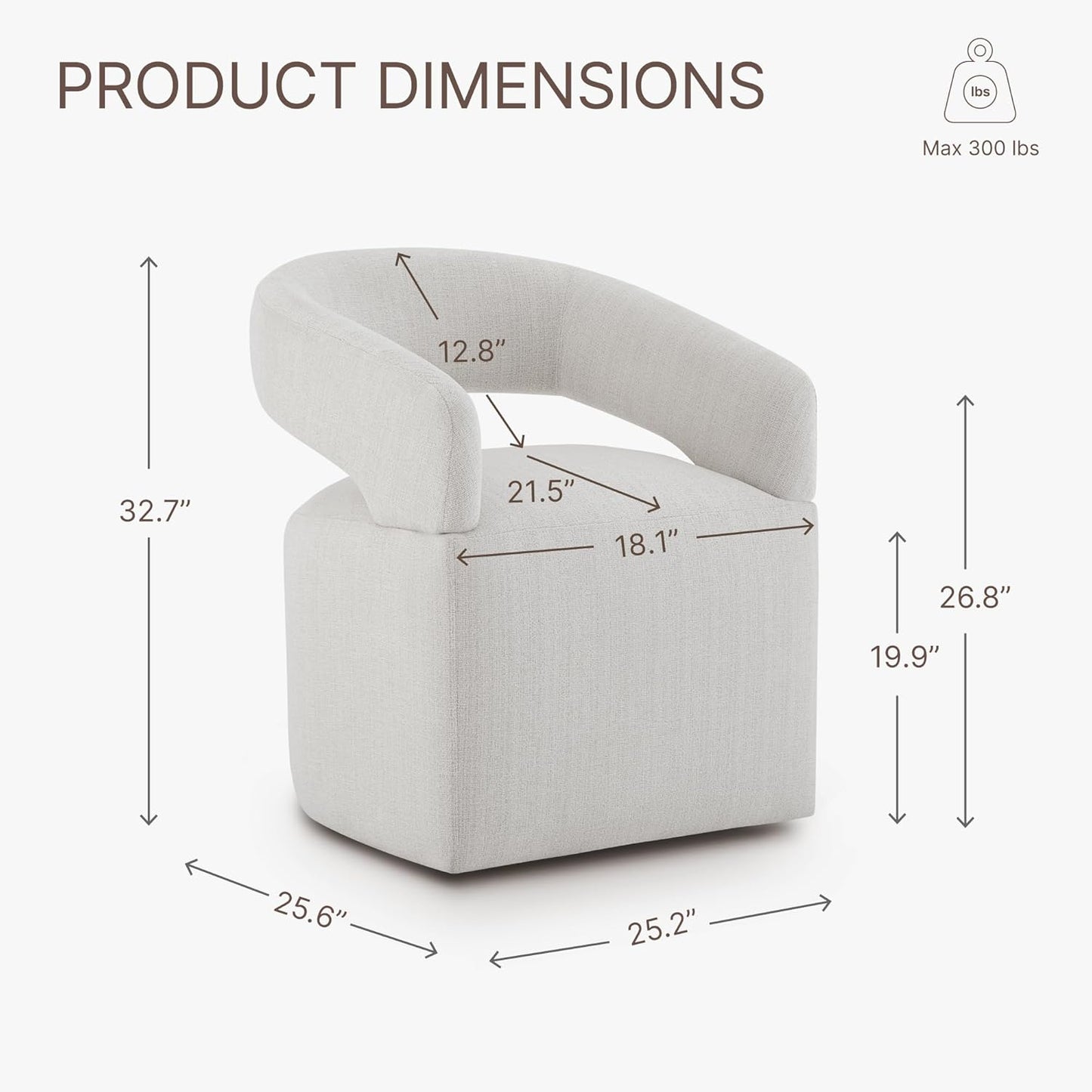 Upholstered Dining Chairs with Casters Modern Barrel Side Armchair with Rollers for Diningroom Bedroom Livingroom Reading Room, Linen, 4PCS