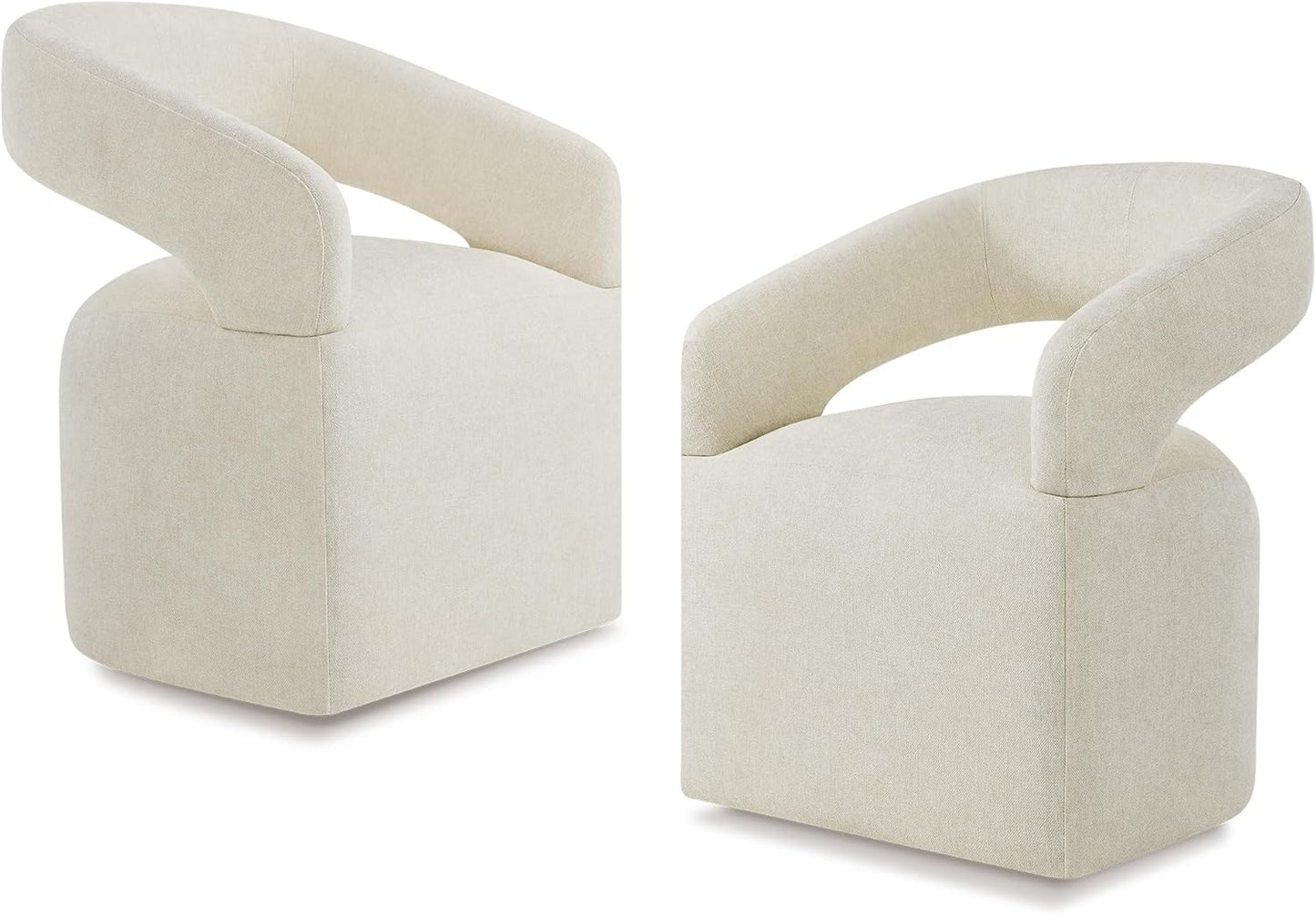 Upholstered Dining Chairs with Casters Modern Barrel Side Armchair with Rollers for Diningroom Bedroom Livingroom Reading Room, Linen, 4PCS