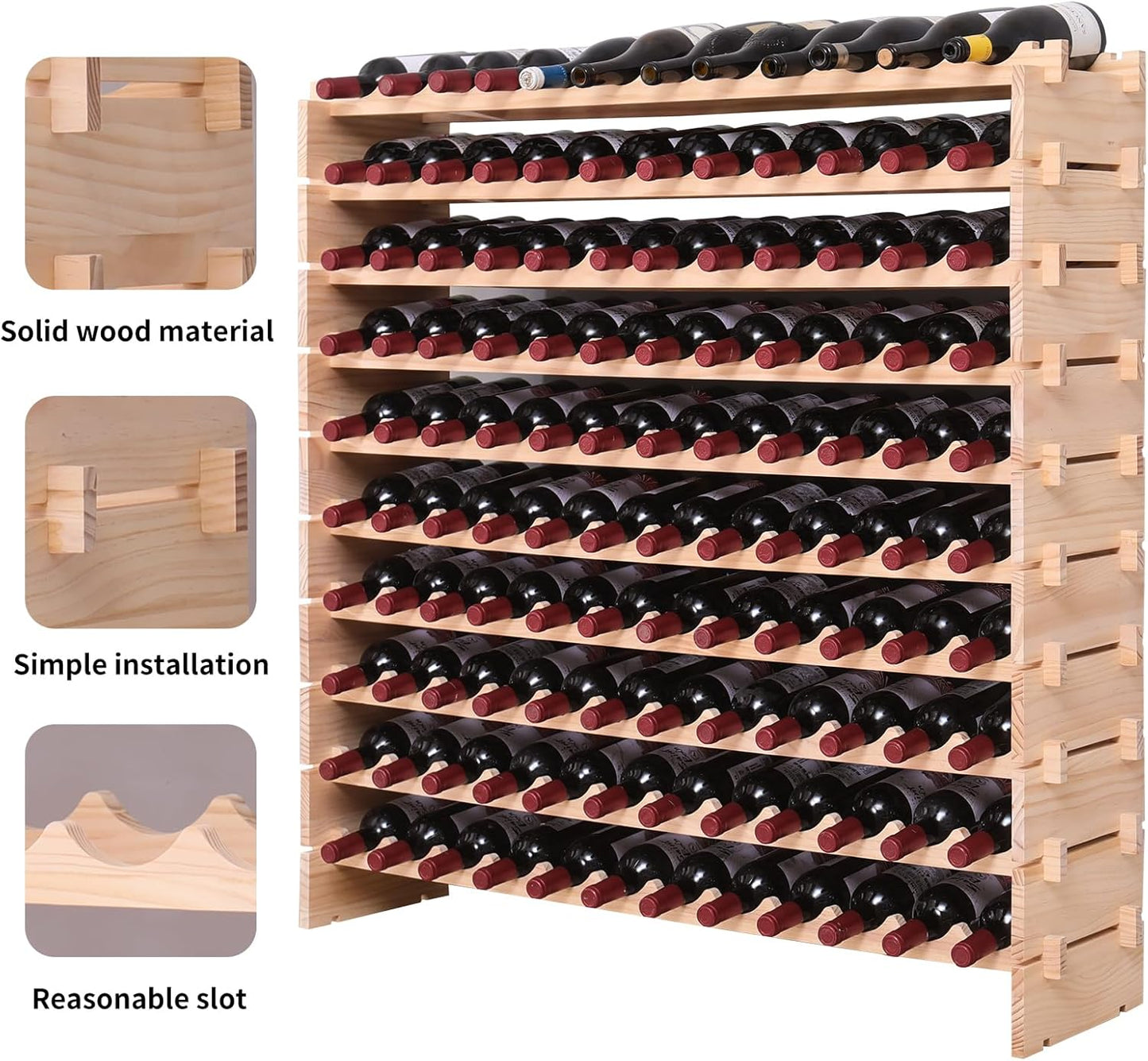 Wood Stackable Storage Modular Wine Rack Cabinet 120 Bottle freestanding Floor Wine Bottle Holder Display Shelves