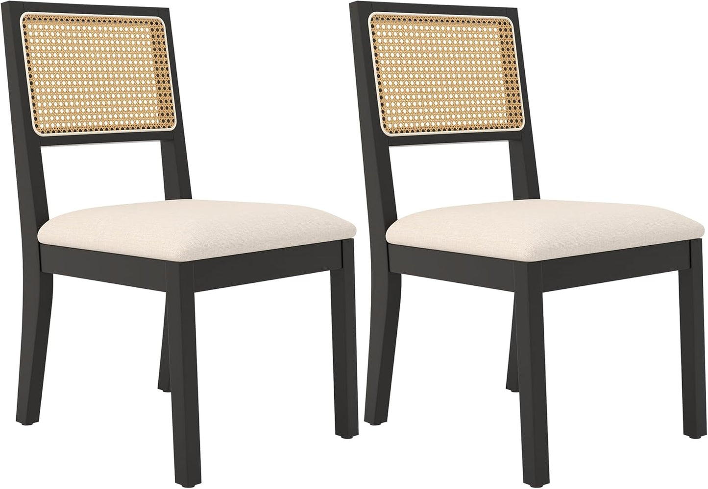 Westice Rattan Dining Chairs Set of 4, Farmhouse Natural Dining Room Chairs with Upholstered Cushion, Wood Armless Chairs for Kitchen/Restaurant