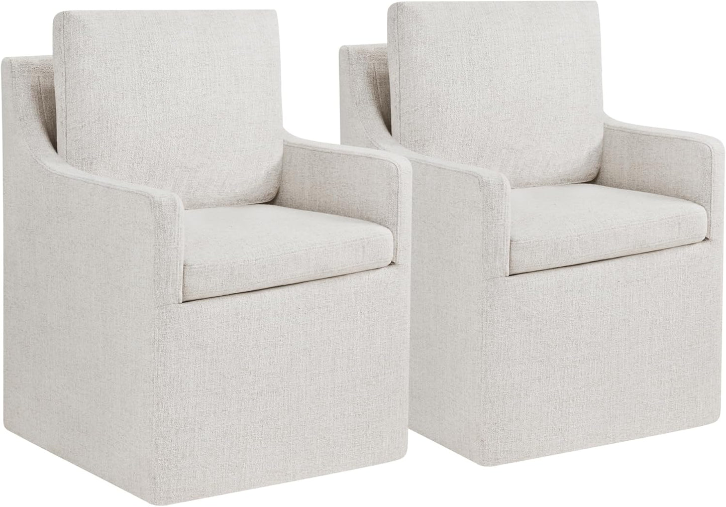 Upholstered Dining Chairs with Casters No Assembly Modern Accent Armchair with Rollers for Diningroom Bedroom Livingroom Reading Room,Cream,2 Boxs