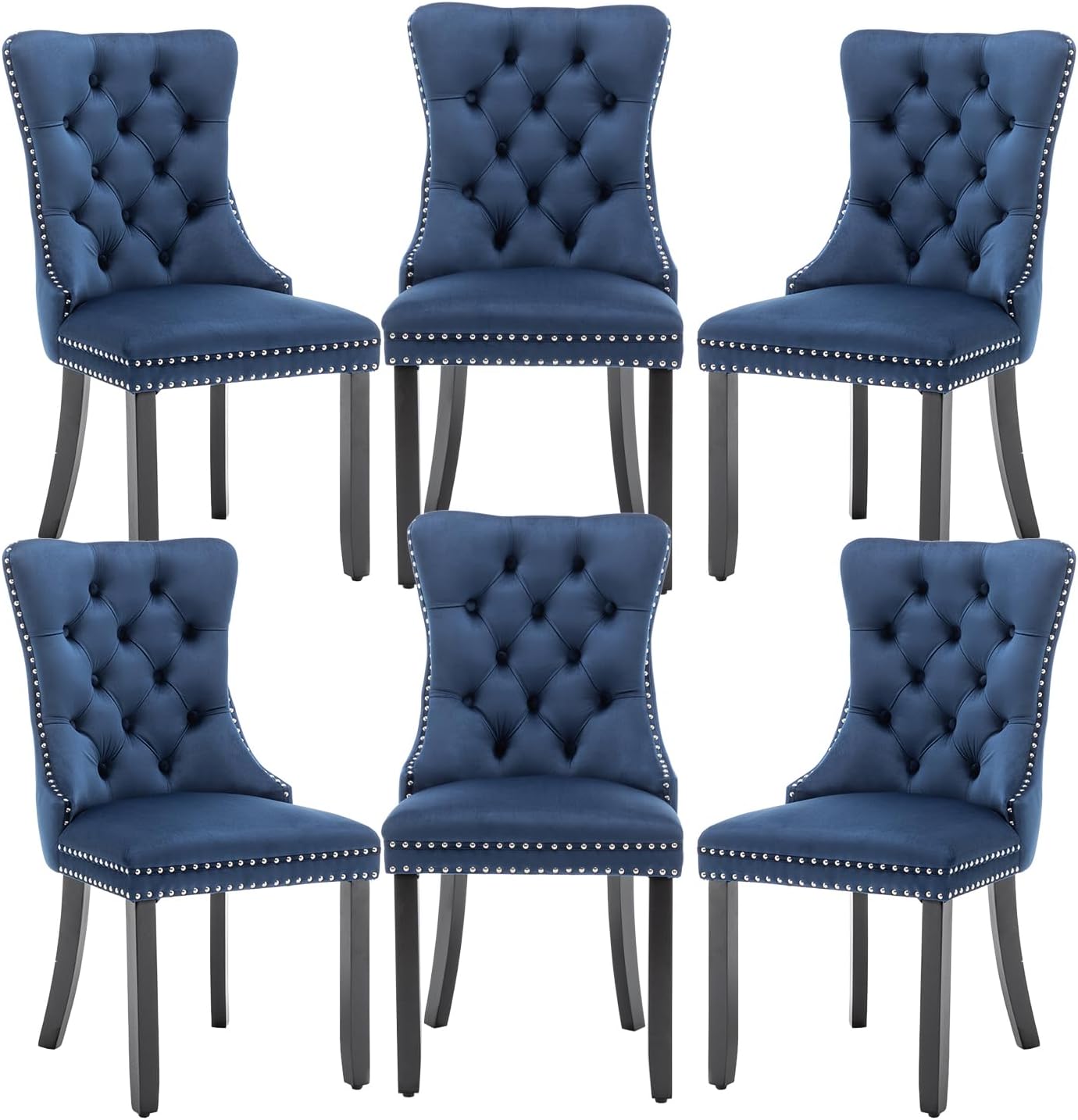 Velvet Dining Chairs Set of 6,Upholstered Dining Chairs with Ring Pull Trim and Button Back,Modern Seating for Kitchen, Bedroom & Living Room(Grey)