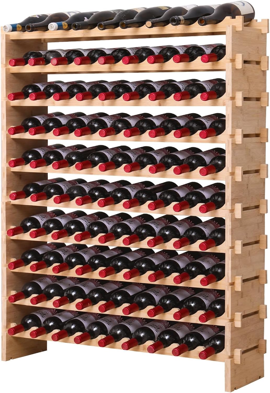 72 Bottle Stackable Storage Modular Wine Rack Cabinet Bamboo freestanding Floor Wine Holder Display Shelves
