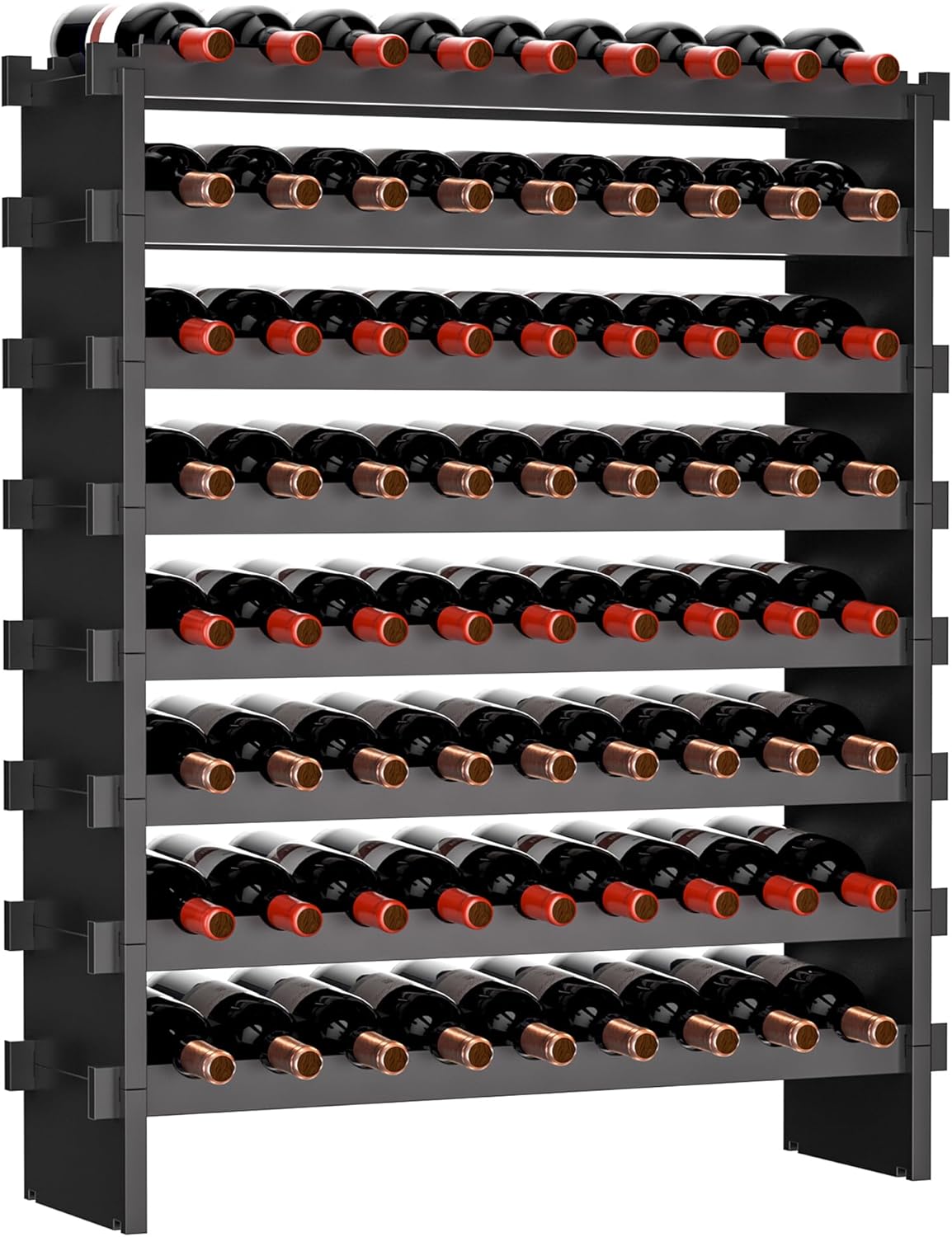 VASMIA 42 Bottles Bamboo Wine Rack,7-Tier Wine Rack Freestanding Floor with Table Top, Wine Storage Shelf for Kitchen Dining Room Bar,Black