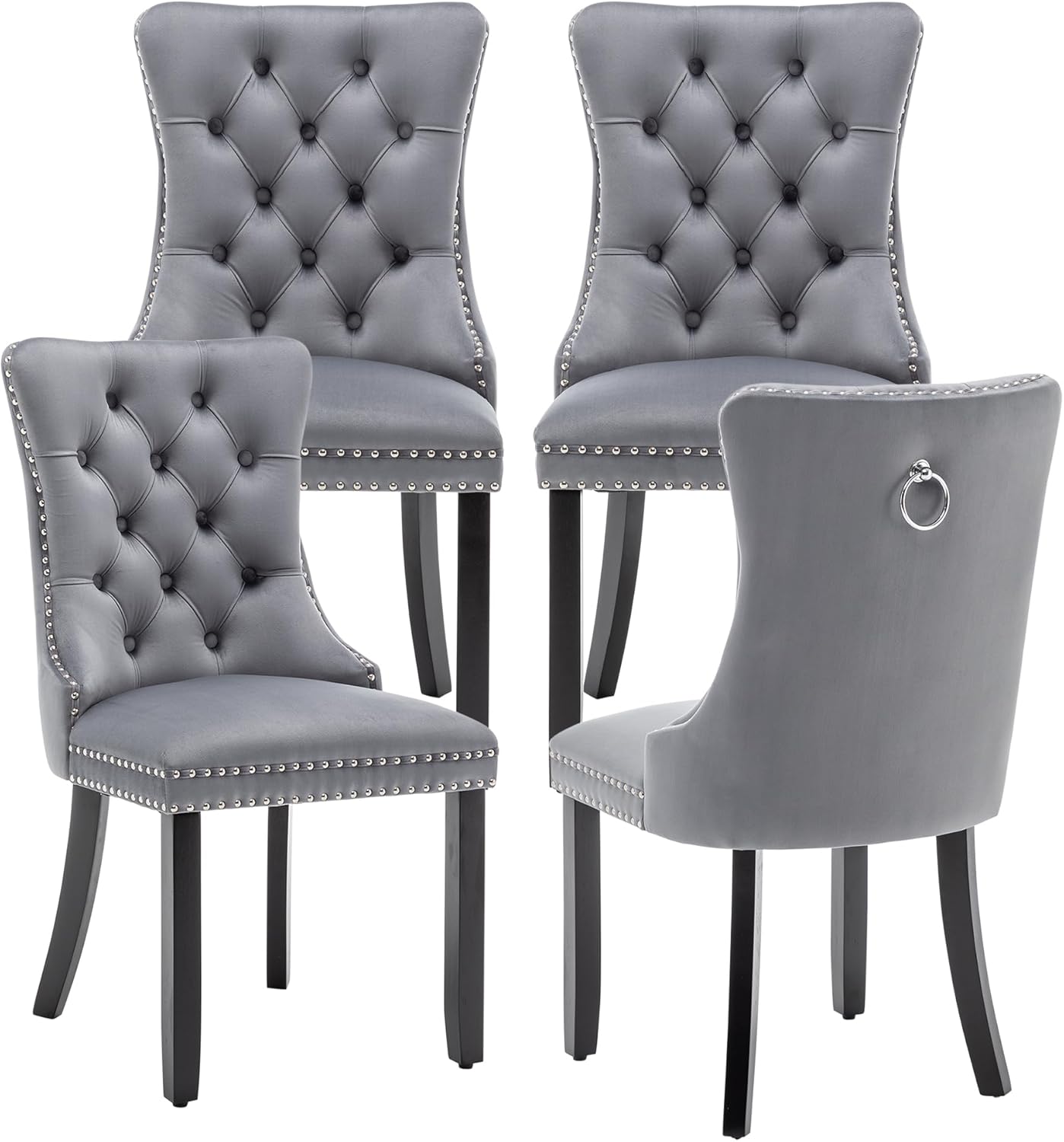 Kiztir Leather Dining Chairs Set of 6, Upholstered Dining Room Chair with Nailhead Trim and Solid Wood Legs, Luxury Wingback Dining Side Chair for Living Room, Bedroom, Kitchen (Beige)