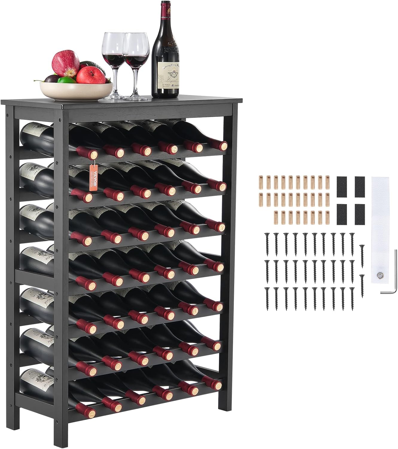 VEVOR 72 Bottle Upgrade Modular Wine Rack, Continuously Store Pinot Bottles, 8-Tier Bamboo Wood Storage Rack, Floor Freestanding Wines Holder Display Shelf, Wobble-Free Shelves for Kitchen Bar Cellar