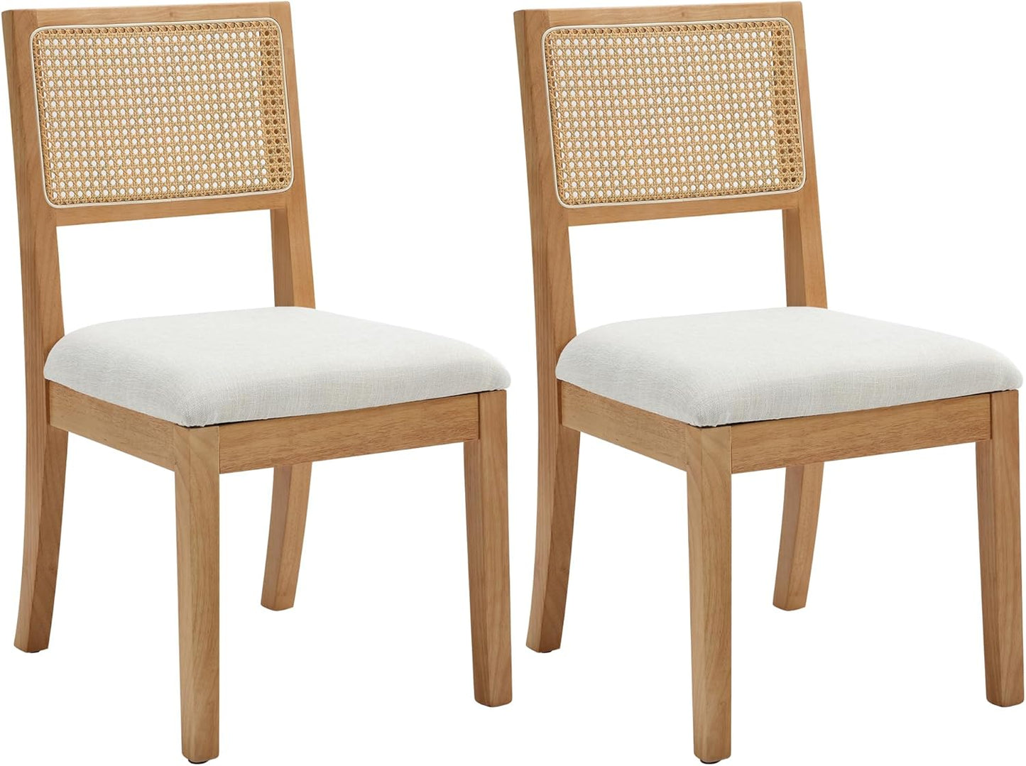 Westice Rattan Dining Chairs Set of 4, Farmhouse Natural Dining Room Chairs with Upholstered Cushion, Wood Armless Chairs for Kitchen/Restaurant