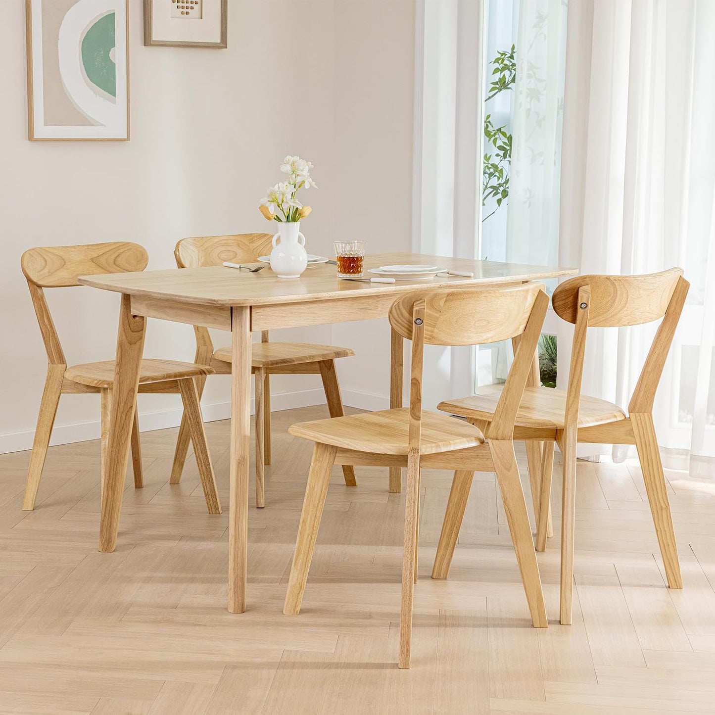 DELAVIN Soild Wood Dining Chairs Set of 6, Mid Century Oak Wood Kitchen Chairs, Vintage Dining Room Chairs Set Suitable for Kitchen, Walnut