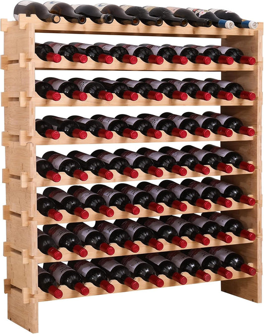 Wine Rack Bamboo Wood Stackable Storage Freestanding Wooden Wine Rack Wine Cooler 72 Bottle and 90 Bottle (72 Bottle)