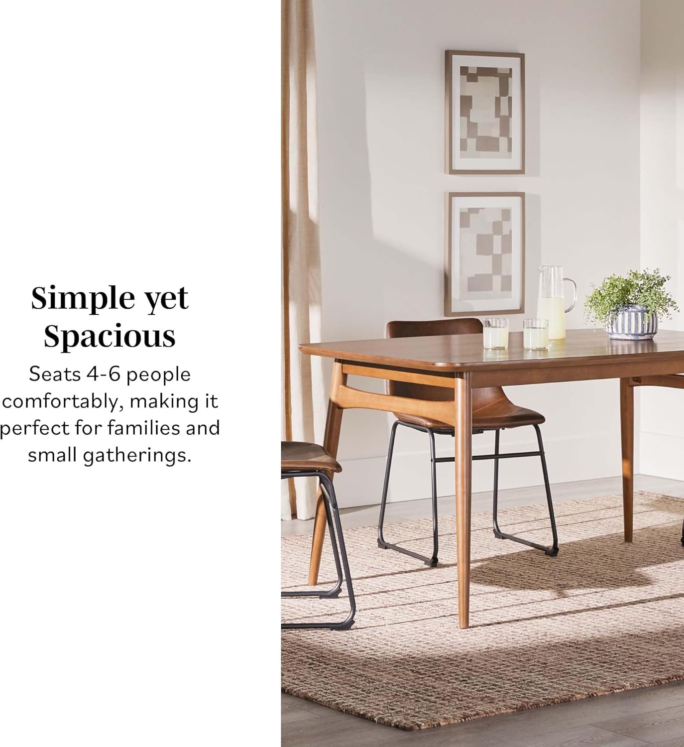 Walker Edison Mid-Century Modern Solid Wood Tapered-Leg Dining Table, 59 Inch, Walnut
