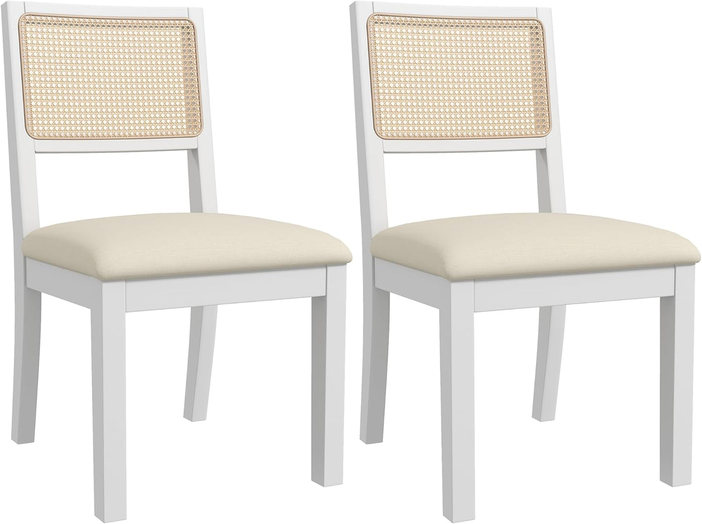 Westice Rattan Dining Chairs Set of 4, Farmhouse Natural Dining Room Chairs with Upholstered Cushion, Wood Armless Chairs for Kitchen/Restaurant