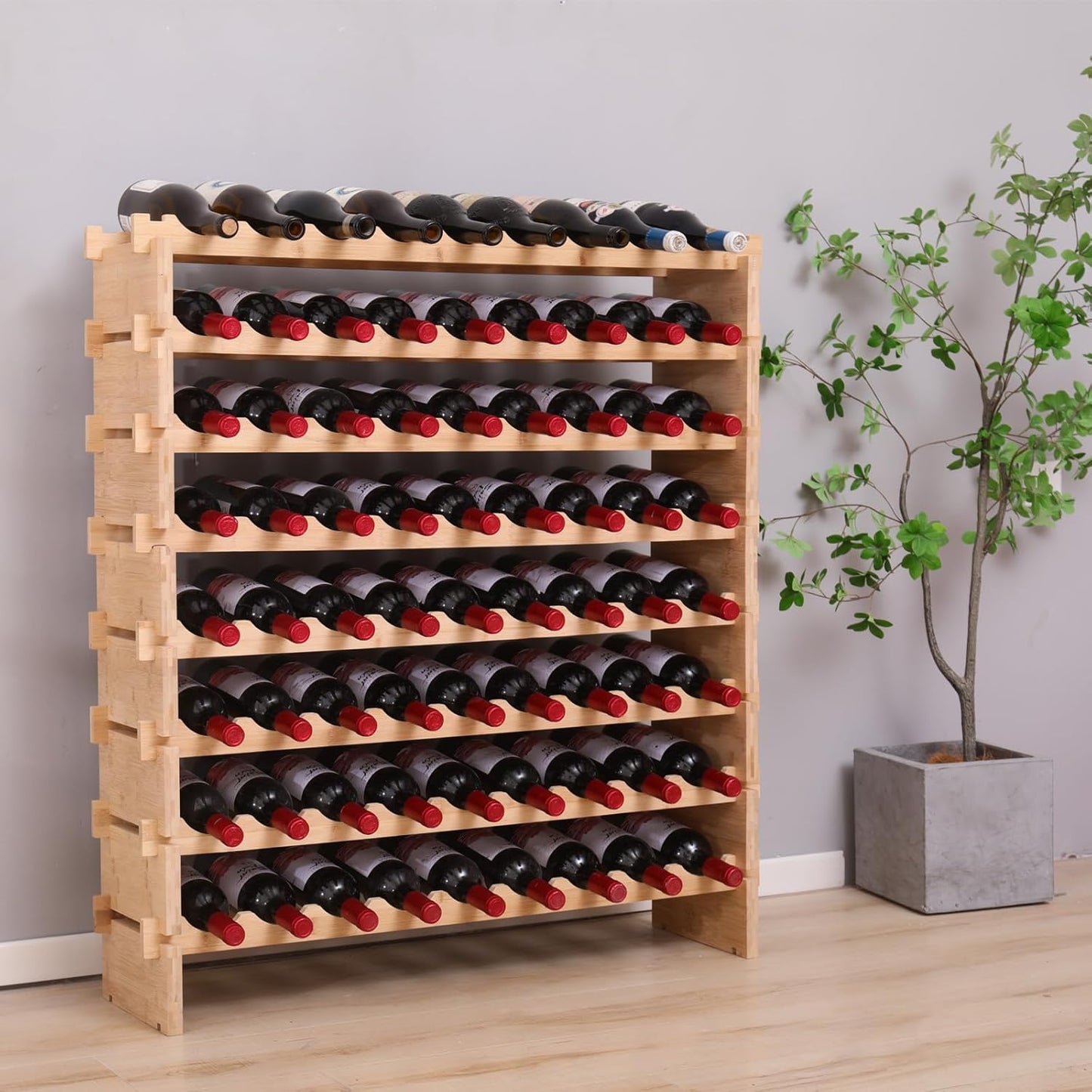 Wine Rack Bamboo Wood Stackable Storage Freestanding Wooden Wine Rack Wine Cooler 72 Bottle and 90 Bottle (72 Bottle)