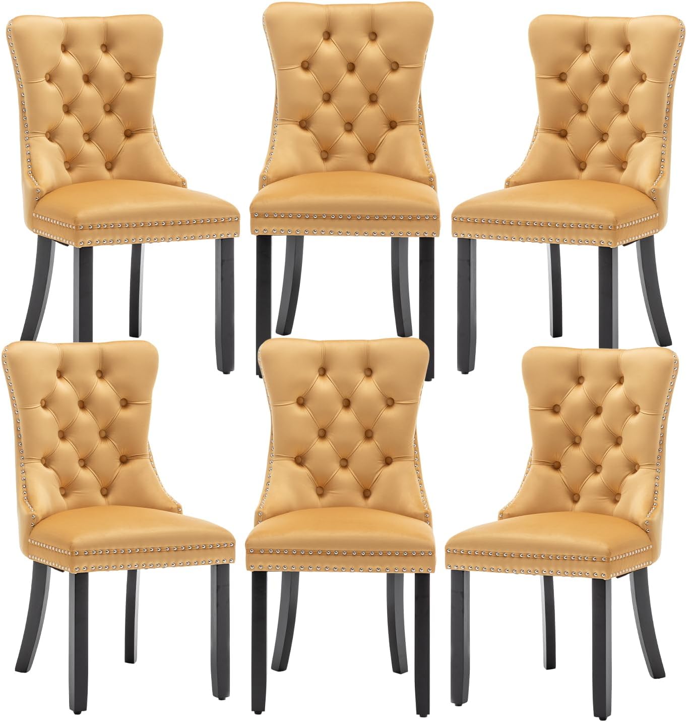 Velvet Dining Chairs Set of 6,Upholstered Dining Chairs with Ring Pull Trim and Button Back,Modern Seating for Kitchen, Bedroom & Living Room(Grey)