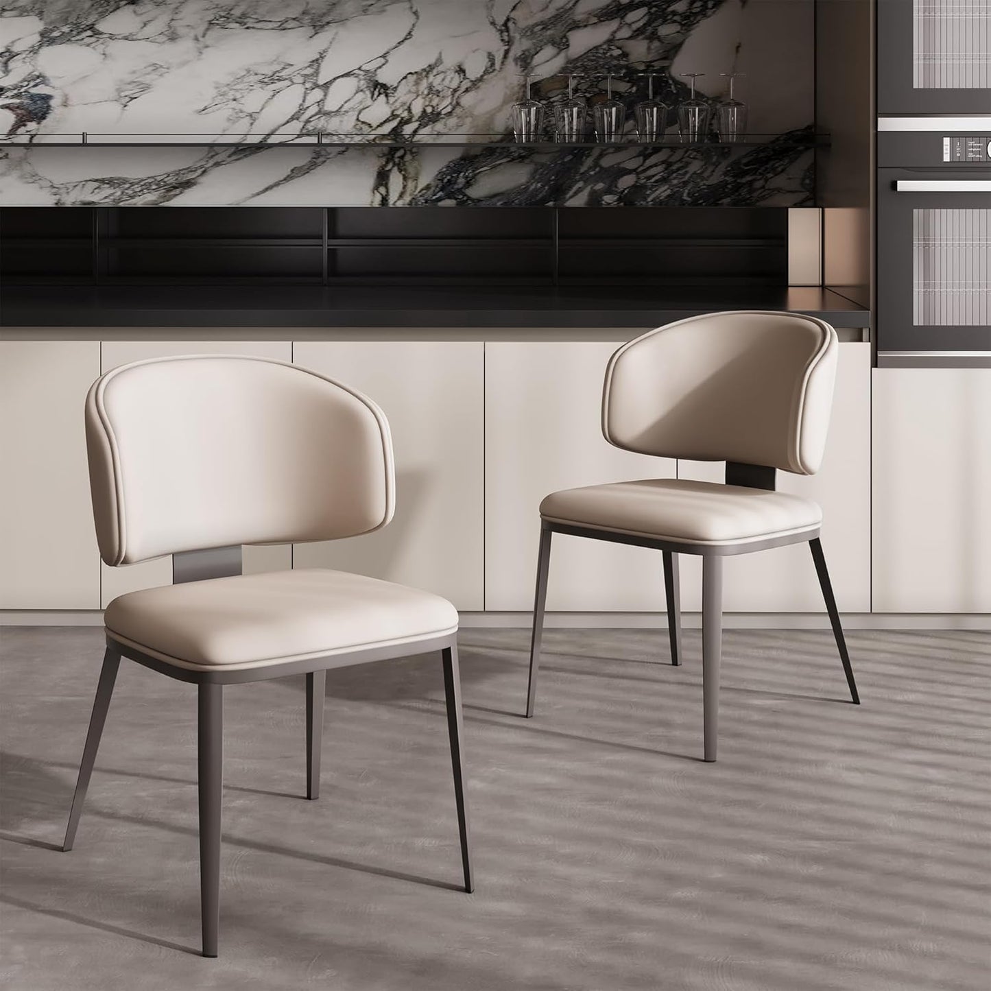 Dining Chairs Set of 4 Modern High Backrest Comfortable, Fashion Upholstered Kitchen Room Chair Armless Dinner Room Chair with Metal Legs for Living Room （Milk Coffee of 4）