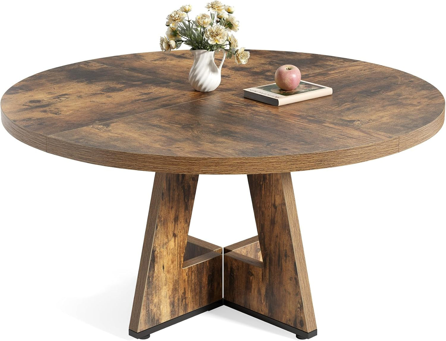 LITTLE TREE Round Dining Table for 4-6 People, 47 Inches Dining Room Table with Wooden Pedestal Base, Brown Dinner Tables, Circle Kitchen Tables for Dining Room, Kitchen, Living Room(Table Only)
