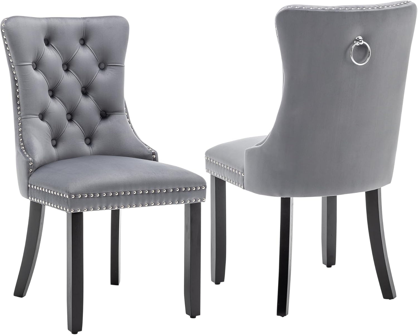 Kiztir Leather Dining Chairs Set of 6, Upholstered Dining Room Chair with Nailhead Trim and Solid Wood Legs, Luxury Wingback Dining Side Chair for Living Room, Bedroom, Kitchen (Beige)