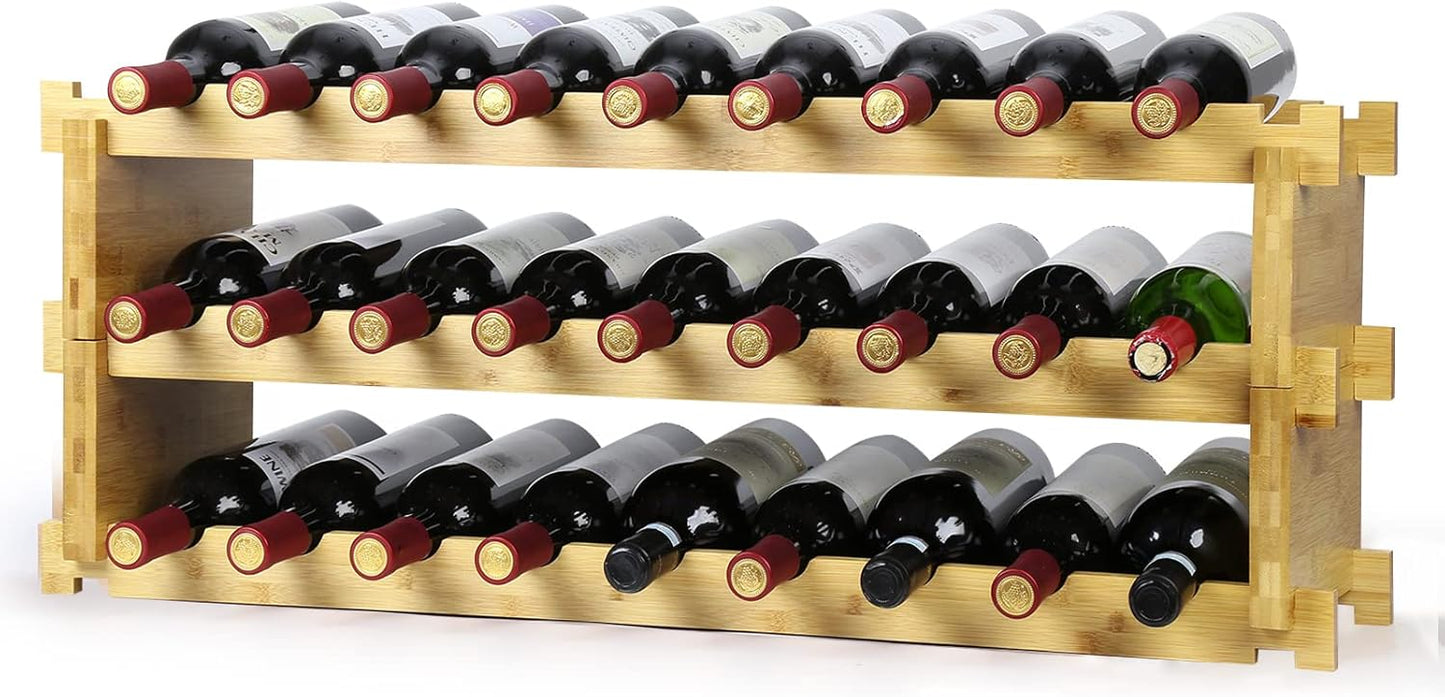 Finnhomy Wine Rack 45-Bottle 5-Tier Natural Bamboo Display Wine Storage Shelves Stackable Wine Bottle Holder